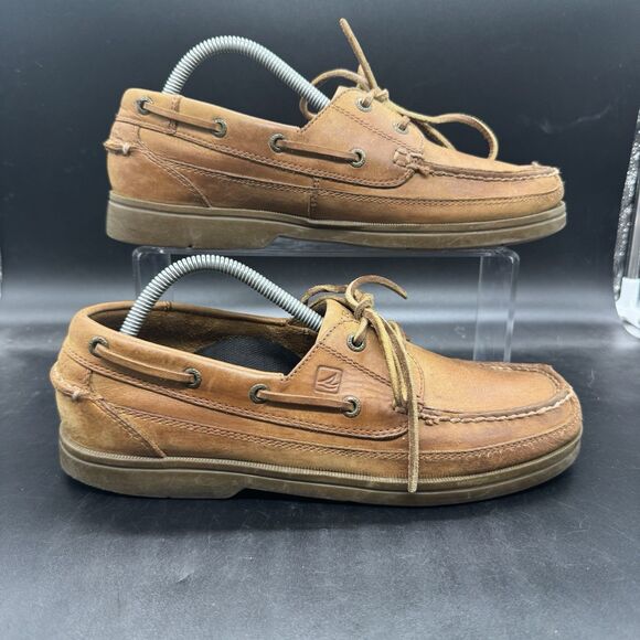 Sperry Top Sider Leather Boat Shoes Slip On Brown 0777041  2-Eye Mens 9M GUC - Picture 1 of 8
